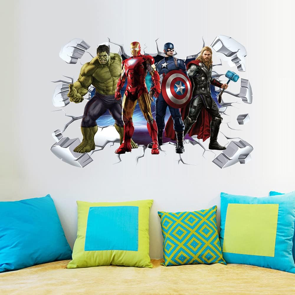 T-YU Superheroes Breaking Through Wall Sticker 3D Hulk Children Boys Wall Decals Peel and Stickers for Spider Walls Bedroom Living Room Home Décor(15.7X23.7) Inch - Image 4
