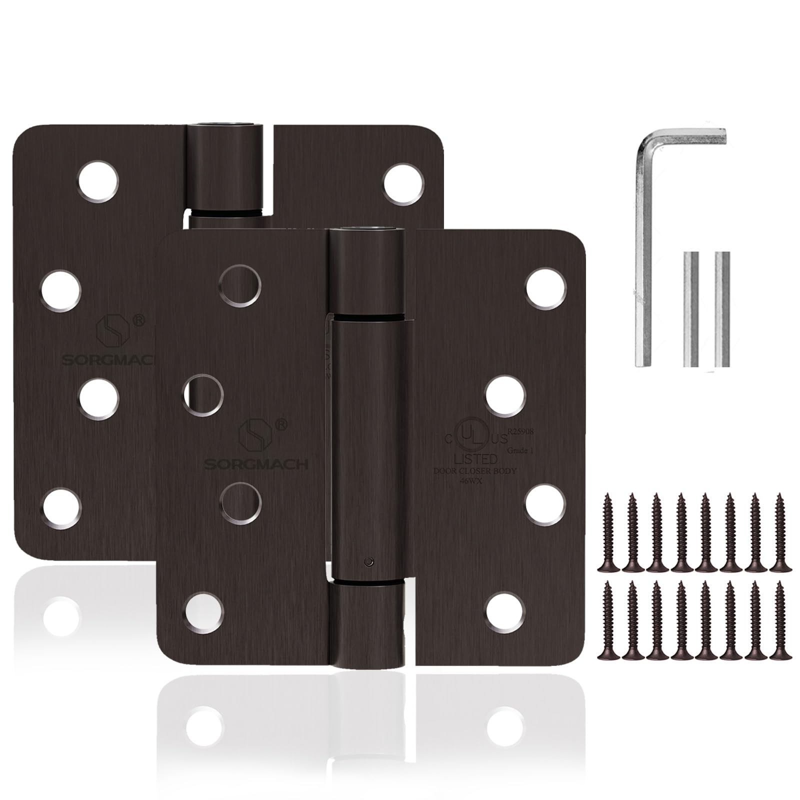 2 Pieces Self Closing Door Hinge 4 inch Oil Rubbed Bronze Auto Close Hinges Adjustable 4 x 4 Inch Spring Hinges Door Closer Hinge 1/4" Radius Corner Commercial Auto Self-Closing Hinge