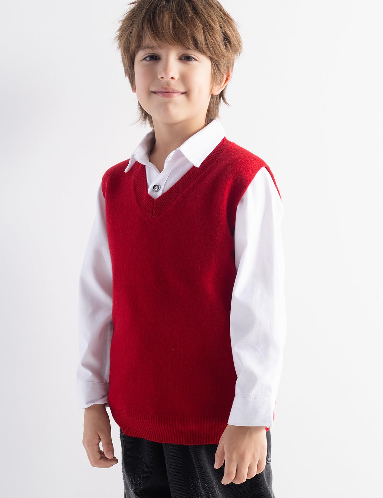 Chanyarn Jungen 100% Merinowolle Pullunder 2025 Herbst Winter Mädchen Lässig V-Ausschnitt ärmellos Strickpullover Weste
