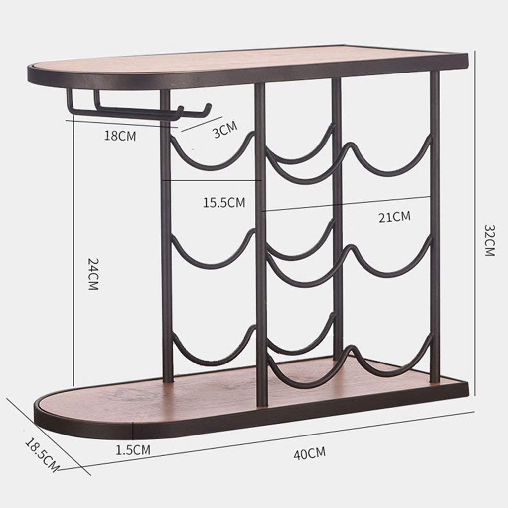 Estante de metal para 6 botellas y 2 vasos, soporte para vino de mesa con organizador de almacenamiento para exhibición de encimera