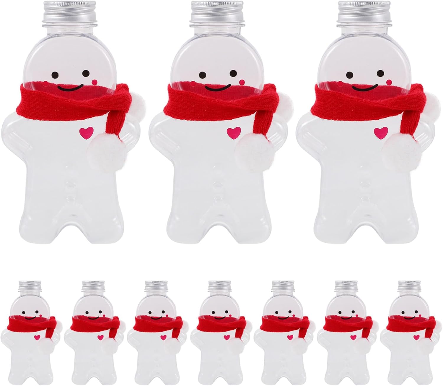 Luxshiny 10sets Christmas Gingerbread Man Beverage Bottles with Scarves Transparent Candy Jars for Parties Lightweight and Pet Drink Containers