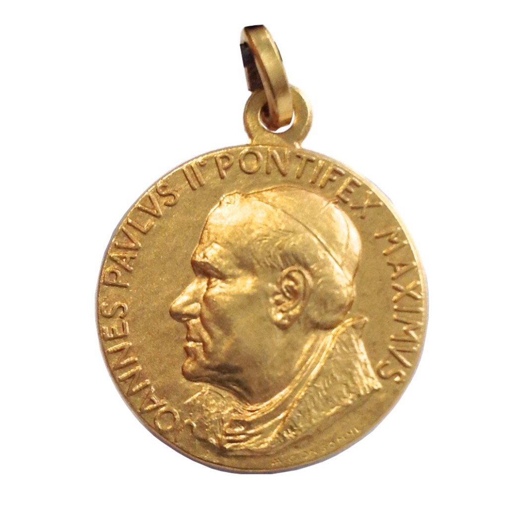 I G J Médaille de Saint- Pape Jean Paul II (Pape Wojtyla)-En Argent sterling 925 Plaqué Or