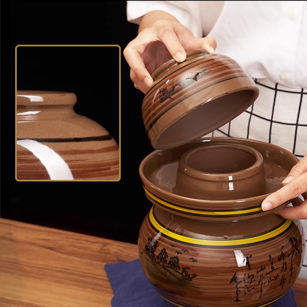 Duży ceramiczny słoik na ogórki z pokrywkami, tradycyjny chiński porcelanowy garnek na ogórki, ceramiczny garnek do fermentacji z pokrywką z uszczelką wodną, garnek na kiszoną kapu(6 kg