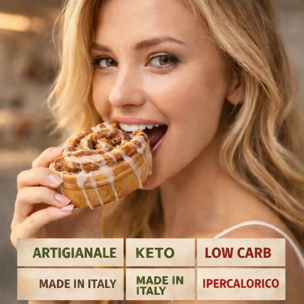 CINNAMON ROLL KETO 100G | ARTIGIANALE | CHETO | LOW CARB | CHETOGENICA | IPOCALORICO SOLO 2,6G CARBOIDRATI | 4 CONF. DA 1 CINNAMON ROLL CIASCUNA