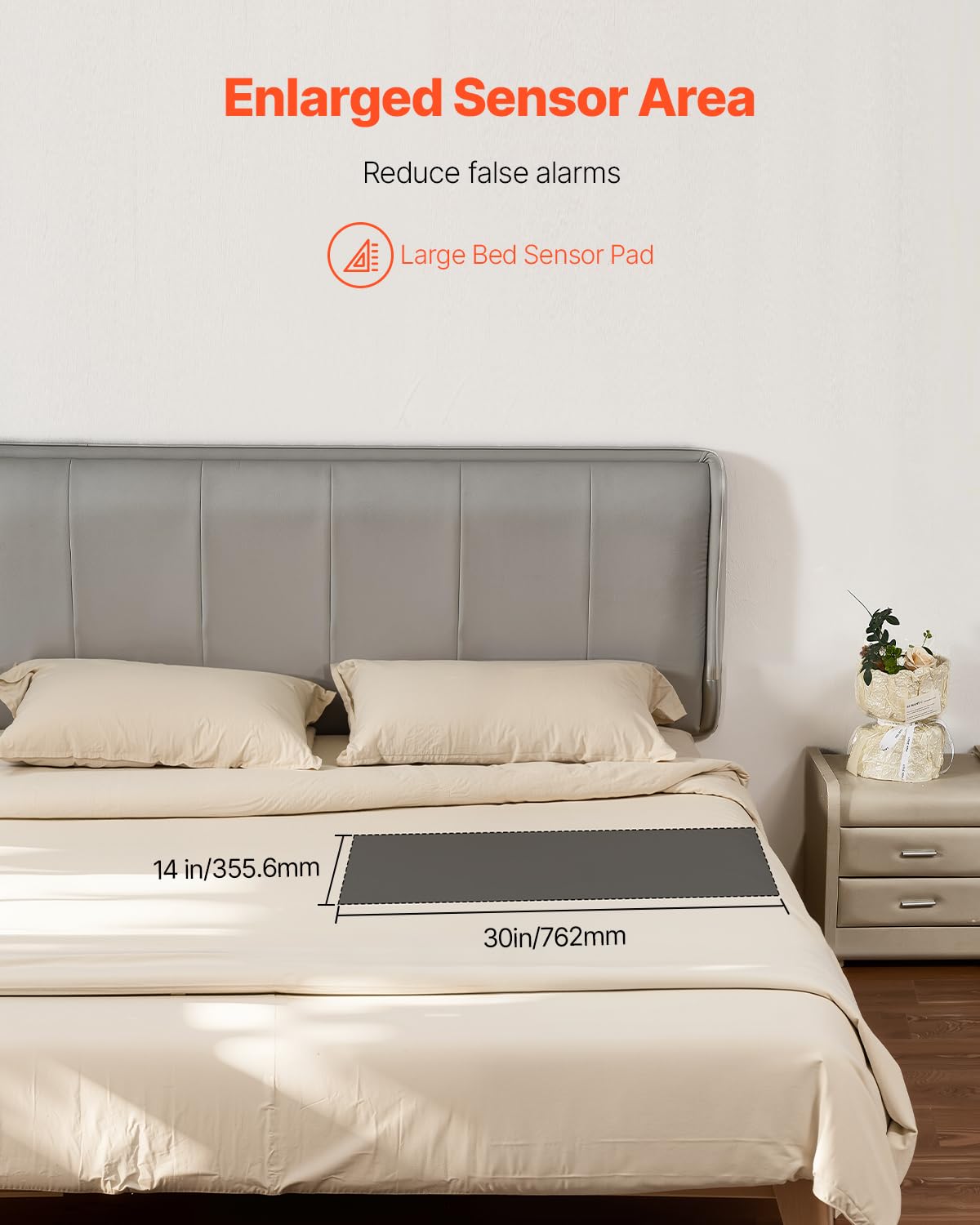 VEVOR Sistema di Allarme per Letto per Anziani, Sensore Wireless per Letto da 355,6 x 762 mm con Cercapersone, Allarmi di Sicurezza e Cuscinetto Anticaduta per Letto per Casa, Ospedale