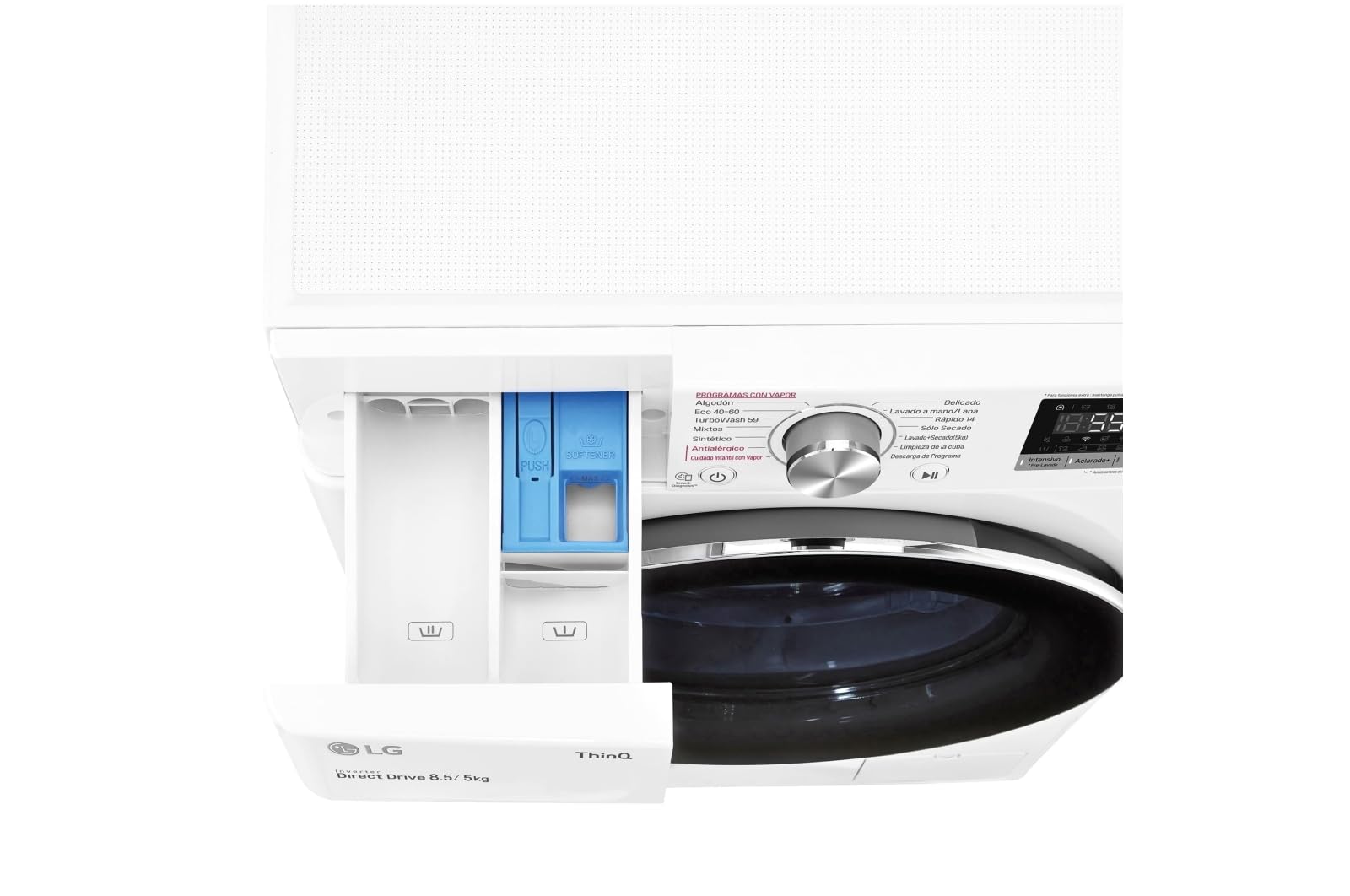 LG F2DV5S85S2W Lavadora secadora, Carga frontal, 1400RPM, Inteligencia artificial, Blanco, 8.5/5 kg