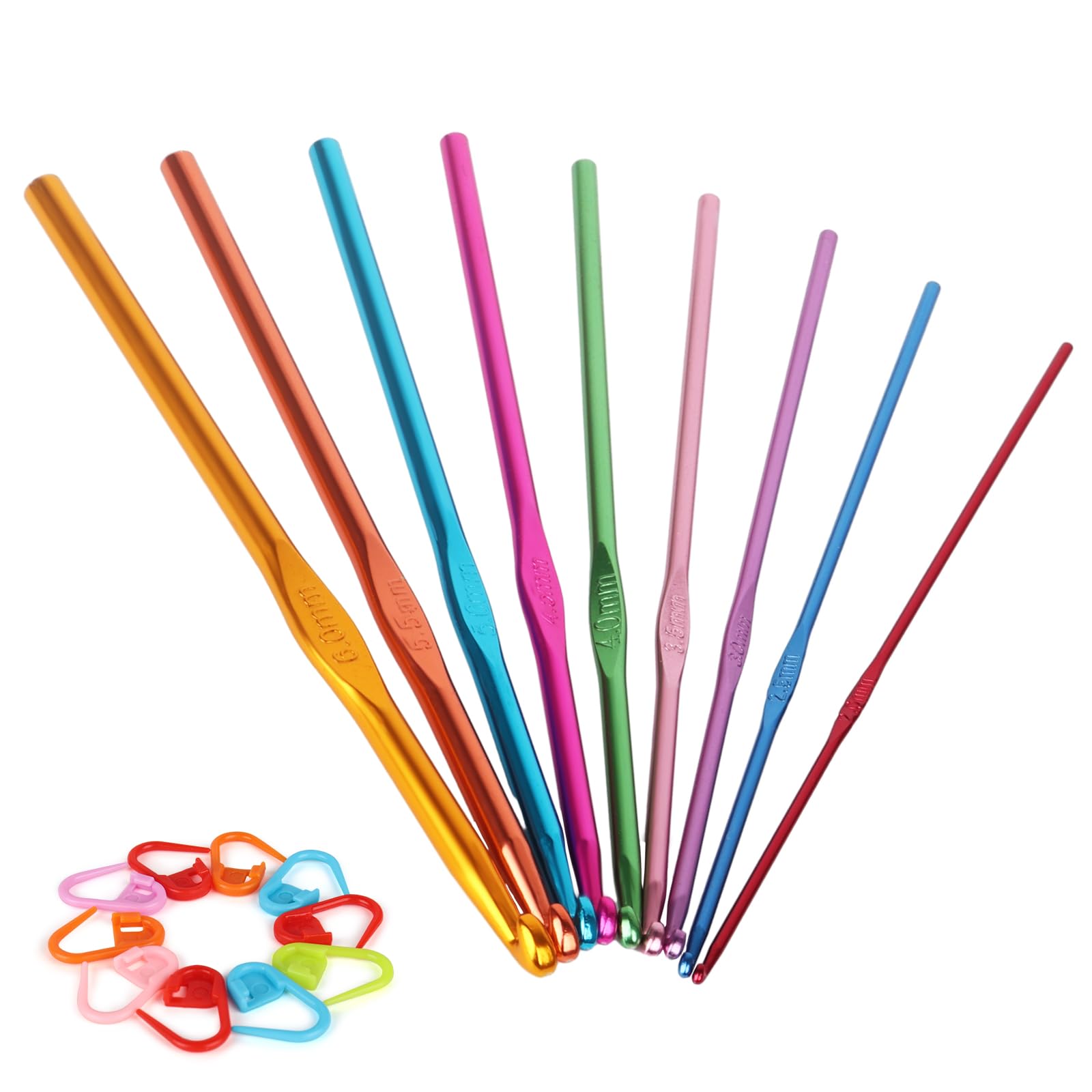 Coopay Crochet Hooks 19PCS Multicolor Aluminum Crochet Set, Smooth Crochet Hook Kit with Stitch Markers, Beginners Crochet Needles for Crocheting Yarn, 2.0mm-6.0mm Crochet Hook for Arthritic Hands