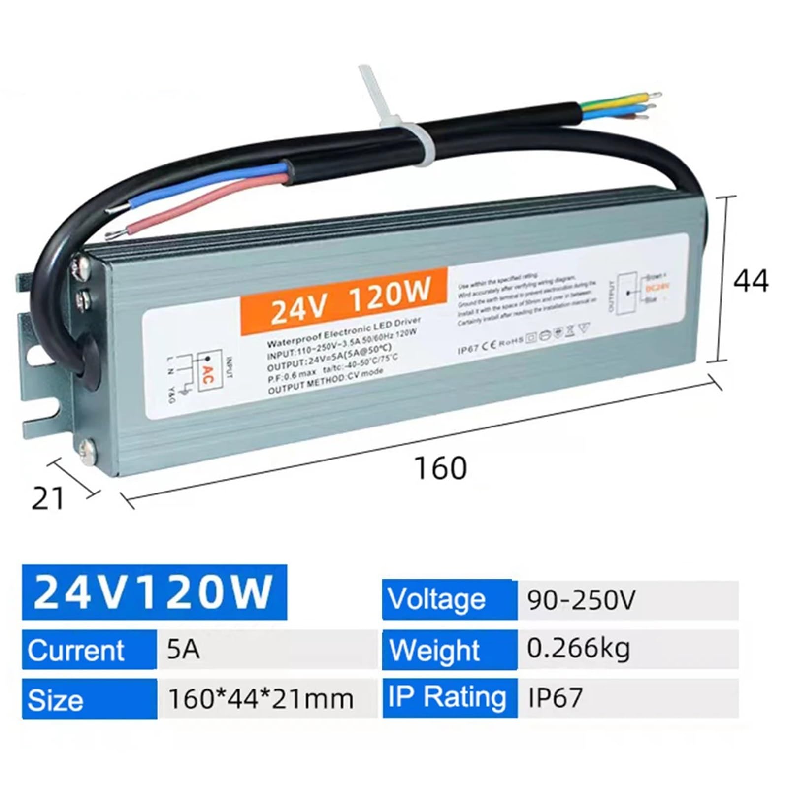 Alimentatore LED impermeabile IP67, adattatore trasformatore ultrasottile AC-DC 12V 24V, 100W 150W 200W 300W 400W(200W 220V Input,12 V)