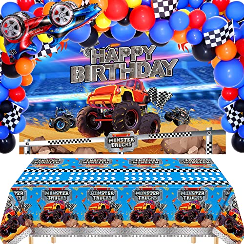 123 Pcs Racing Car Birthday Party Supplies With Racing Car Balloons Arch Garland Kit Race Car Foil Balloons Checkered Flags Truck Racing Backdrop Tablecloth For Kid Boys Let's Go Racing Themed Party #TOP20