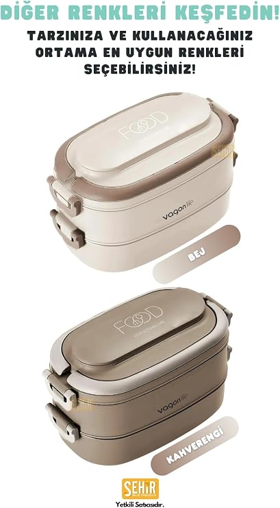 Wagonlife Bento 1140ml Lunchbox 2 Tiers 4 Compartment Mini Bowl Steel Lunch Box (Brown)