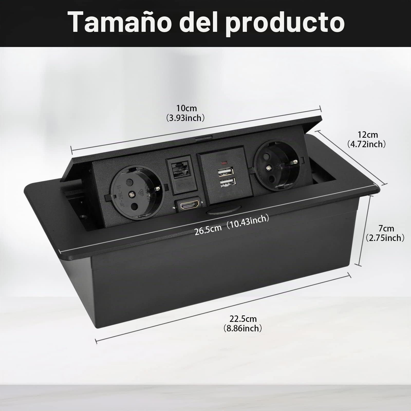 Regleta de Enchufes, Enchufe Multiple Retractible para Escritorio con 2 Enchufes EU,Regletas Enchufes con Puertos USB,TD HDMI Interface Network