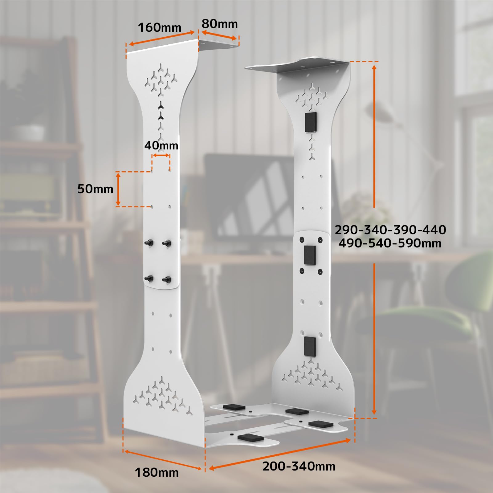 PUTORSEN Supporto per PC sotto scrivania, larghezza massima fino a 340 mm, portata fino a 35 kg, supporto da tavolo in PC con imbottitura protettiva, alloggiamento per computer resistente, bianco