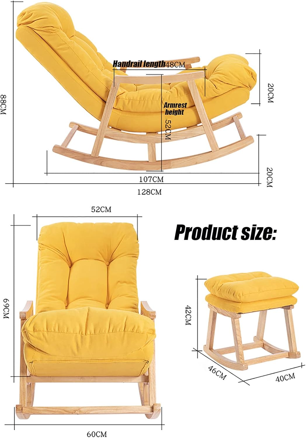 Comfortable Patchwork Rocking Chair with Footrest Stool – Stylish Accent Furniture for Living Room Bedroom Office Nursery – Cozy & Modern Design for Relaxation