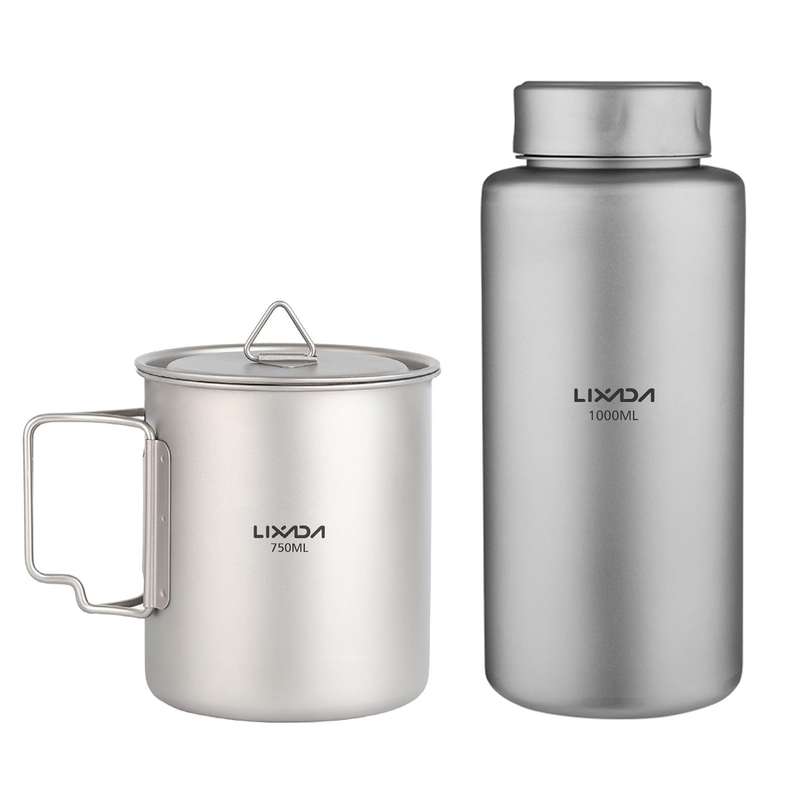 Walmeck Bouteille d'eau en Titane 1L avec Tasse d'eau de 750ml, Bouteille de Sport étanche pour Le Camping en Plein Air, la Randonnée et la Randonnée
