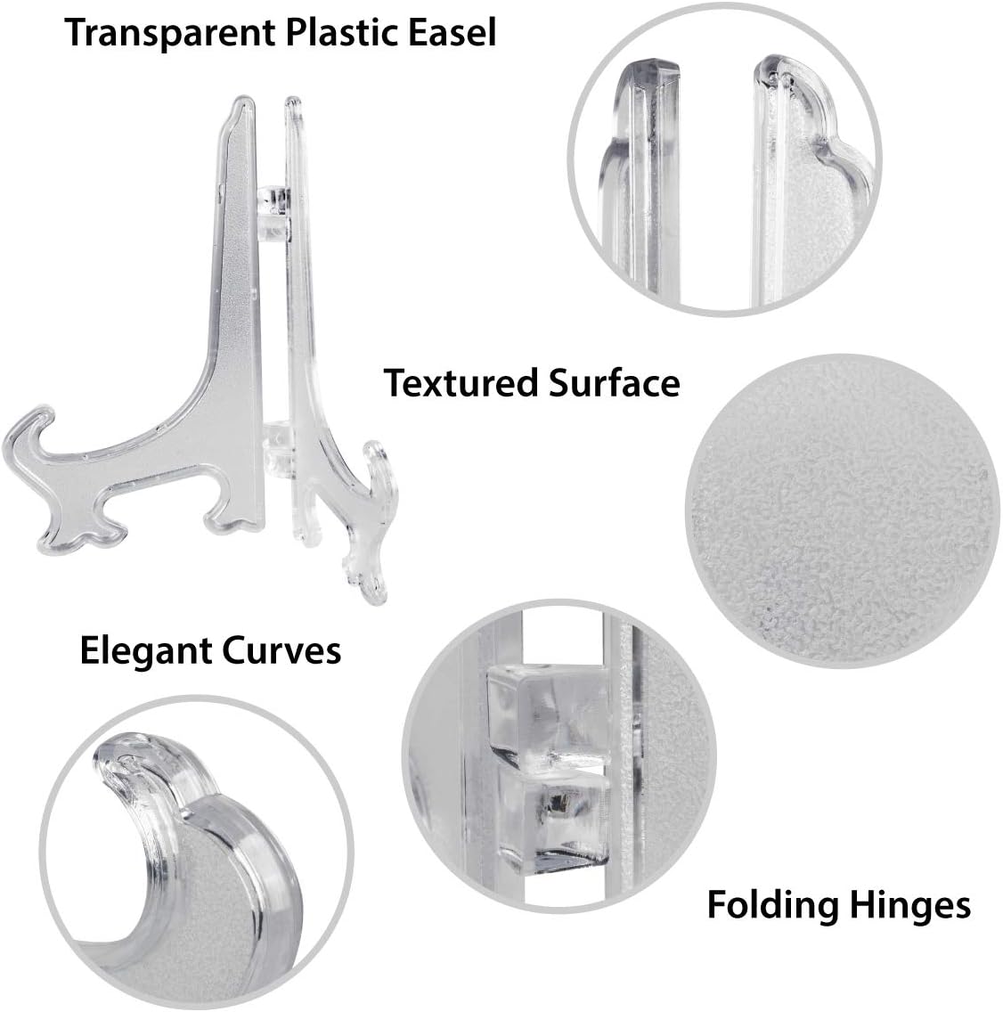 Super Z Outlet Clear Plastic Easels, 3.5” Mini Display Stands for Light Items – 3 oz Capacity Holders for Place Cards, Small Photos, Trading Cards, Table Numbers, and Crafts (12 Pack)