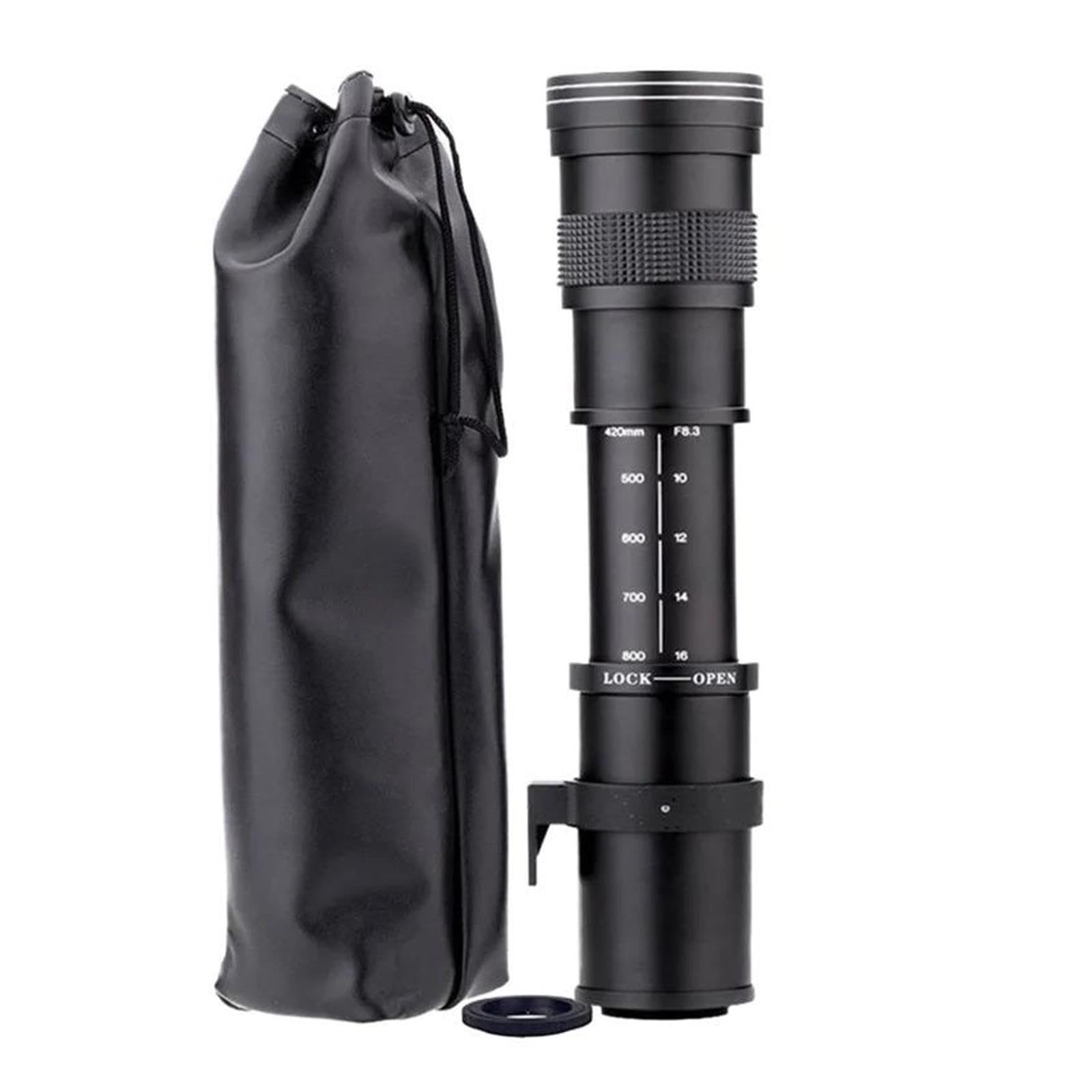 Obiettivo teleobiettivo 420-1600mm 800mm F8.3, compatibile con Nikon | D3100 D3200 D3400 D5500; obiettivo zoom manuale, filtro 67mm, F16, 8 lamelle, full frame