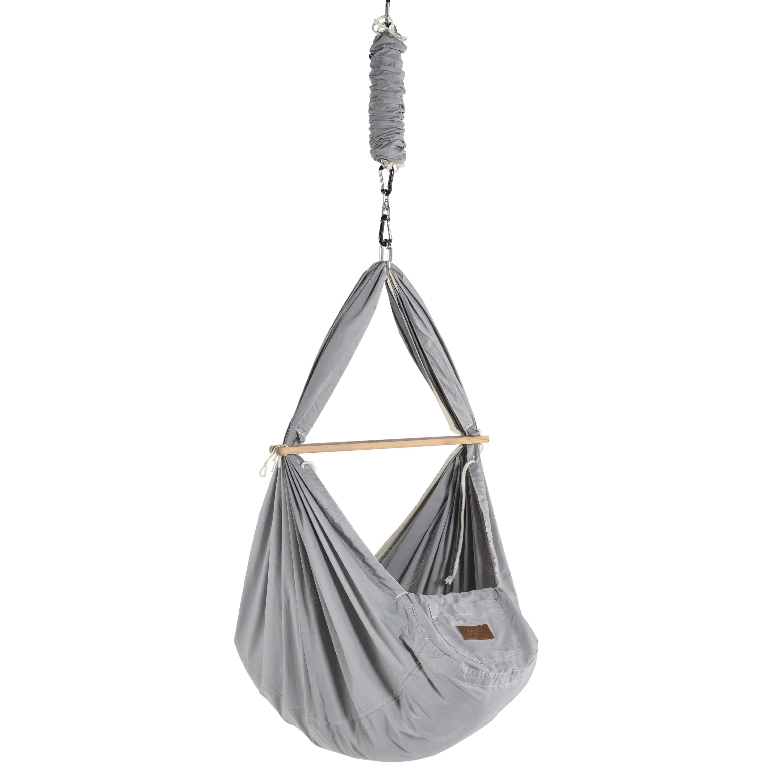SCHMUSEWOLKE Berceau à ressorts, BioGrey, avec moteur et tipi blanc, hamac pour bébés et tout-petits de la naissance à 3 ans, coton biologique, avec matelas en laine de mouton
