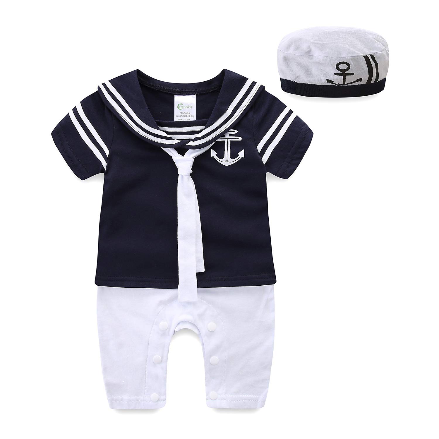 Mud Kingdom Baby Boy Rompers with Hat Uniform Nautical 2 Piece Set Bodysuit