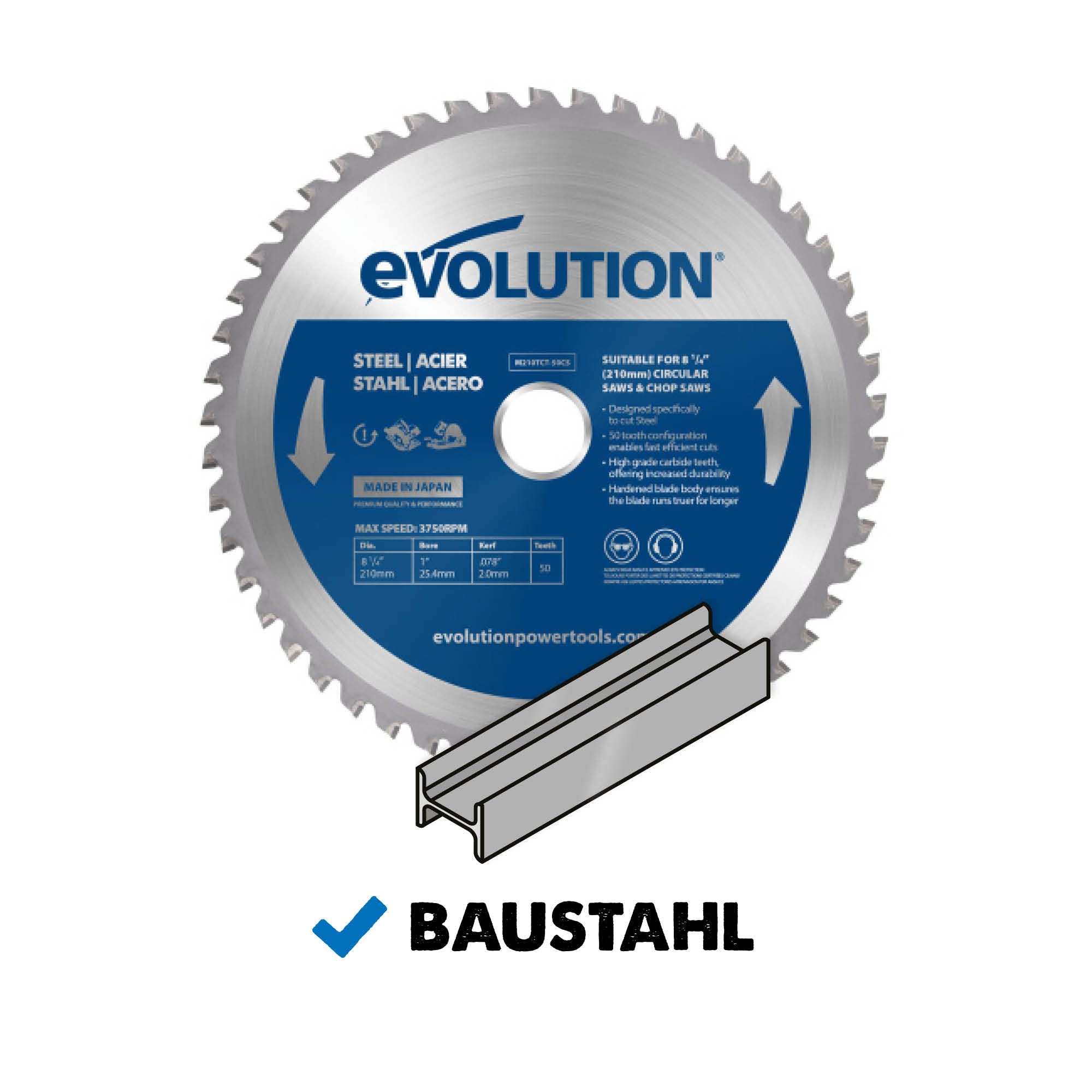 Evolution Power Tools M210TCT-50CS cirkelzaagblad Plaatstaal zaagblad met uiteinde van carbide, 210 mm