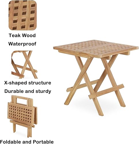 Miniatura 3 de Mesas auxiliares plegables para patio, mesa auxiliar portátil para jardín, césped, porche, patio trasero (mesa de picnic cuadrada con agujeros)