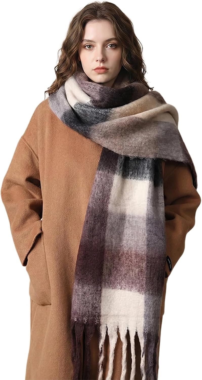 Women Winter Scarf Checked Oversized Chunky Blanket Style