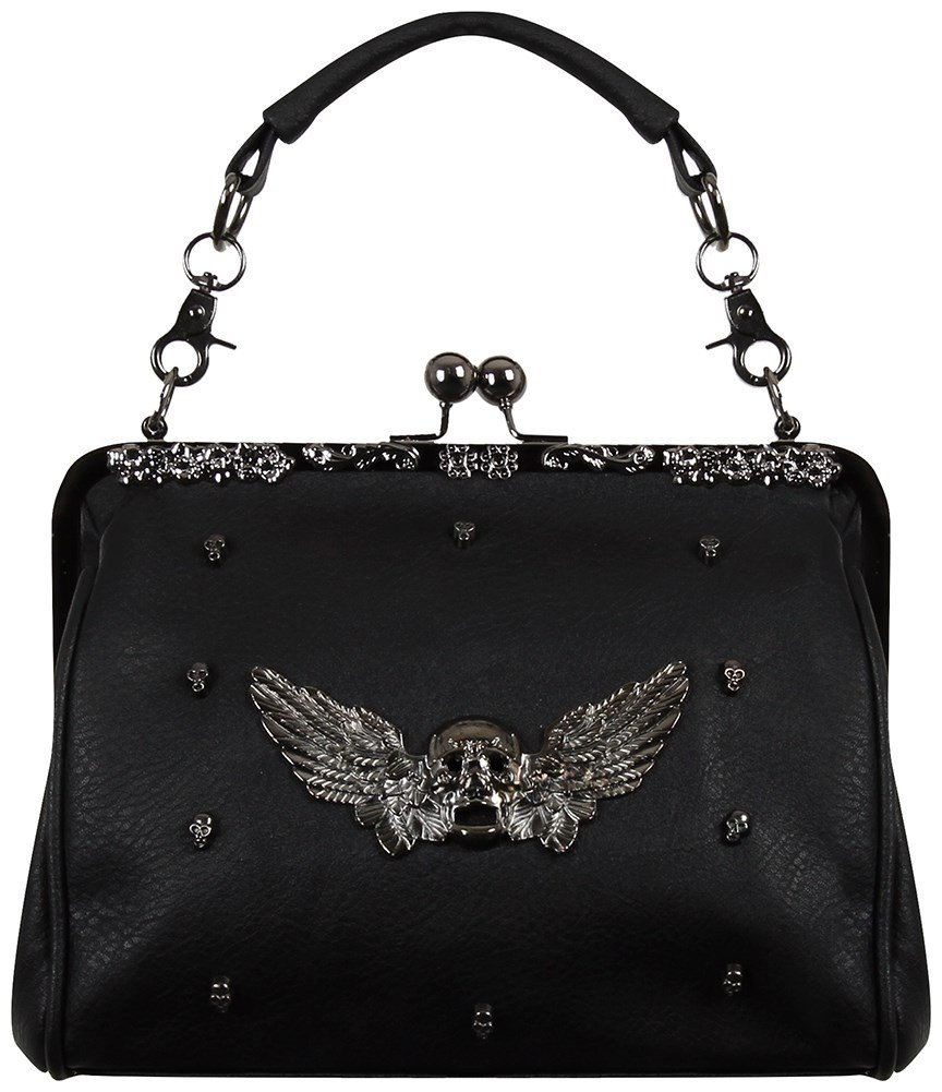 Skull Head Wing Oversize Purse Ladies Handbag Backpack Rucksack Steam Punk Rock Goth Gothic School College PU Vegan Leather Festival Bag