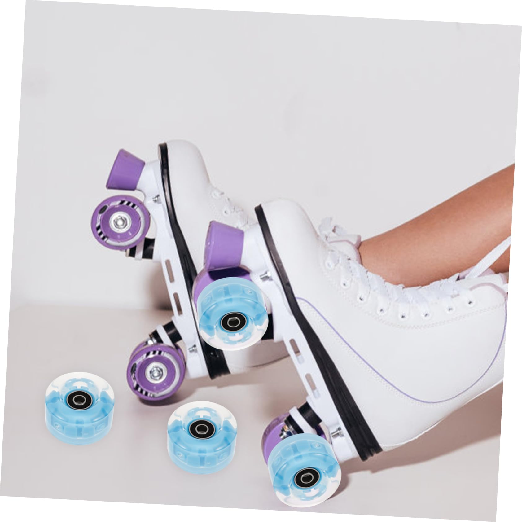 Abaodam 4pcs Flashing Roller Skates Wheels with Pu Rubber High Elasticity Double Row Skating Accessories for Boys and Girls Adults Blue Light up Wheels with Bearings