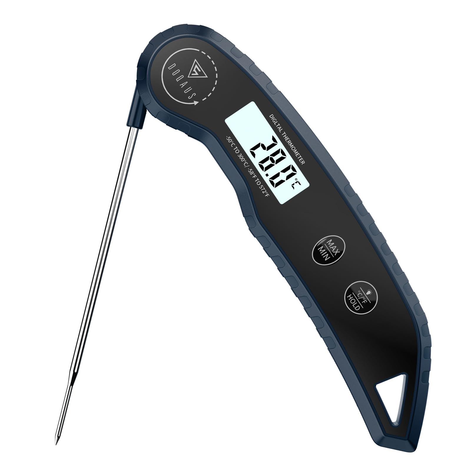 DOQAUS Meat Thermometers, 3S Instant Read Food Thermometer with ±0.5℃ Precision, Backlit LCD, 12cm Stainless Food Probe, Auto On/Off Meat Thermometer Probe for Cooking, Baking, BBQ, Water, Oil（Blue）