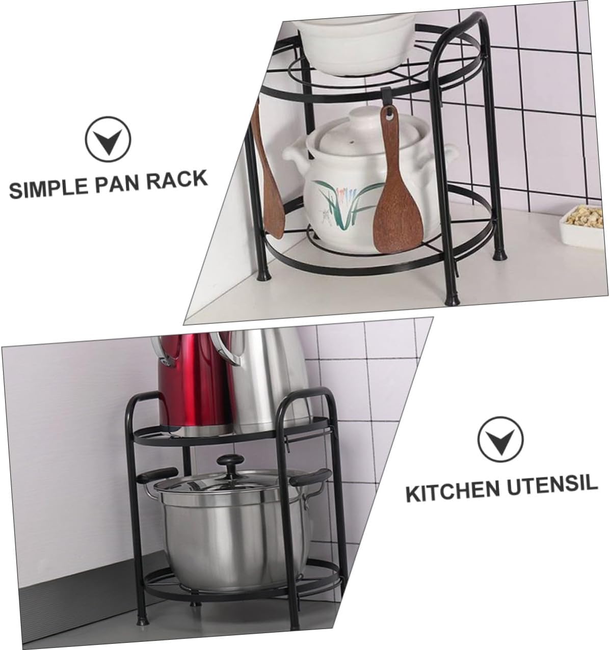 Two-layer Multipurpose Kitchen Storage Shelf Detachable Pot Rack with High Toughness Space-saving Pan Organizer for Corner Use Household Cookware Holder Black