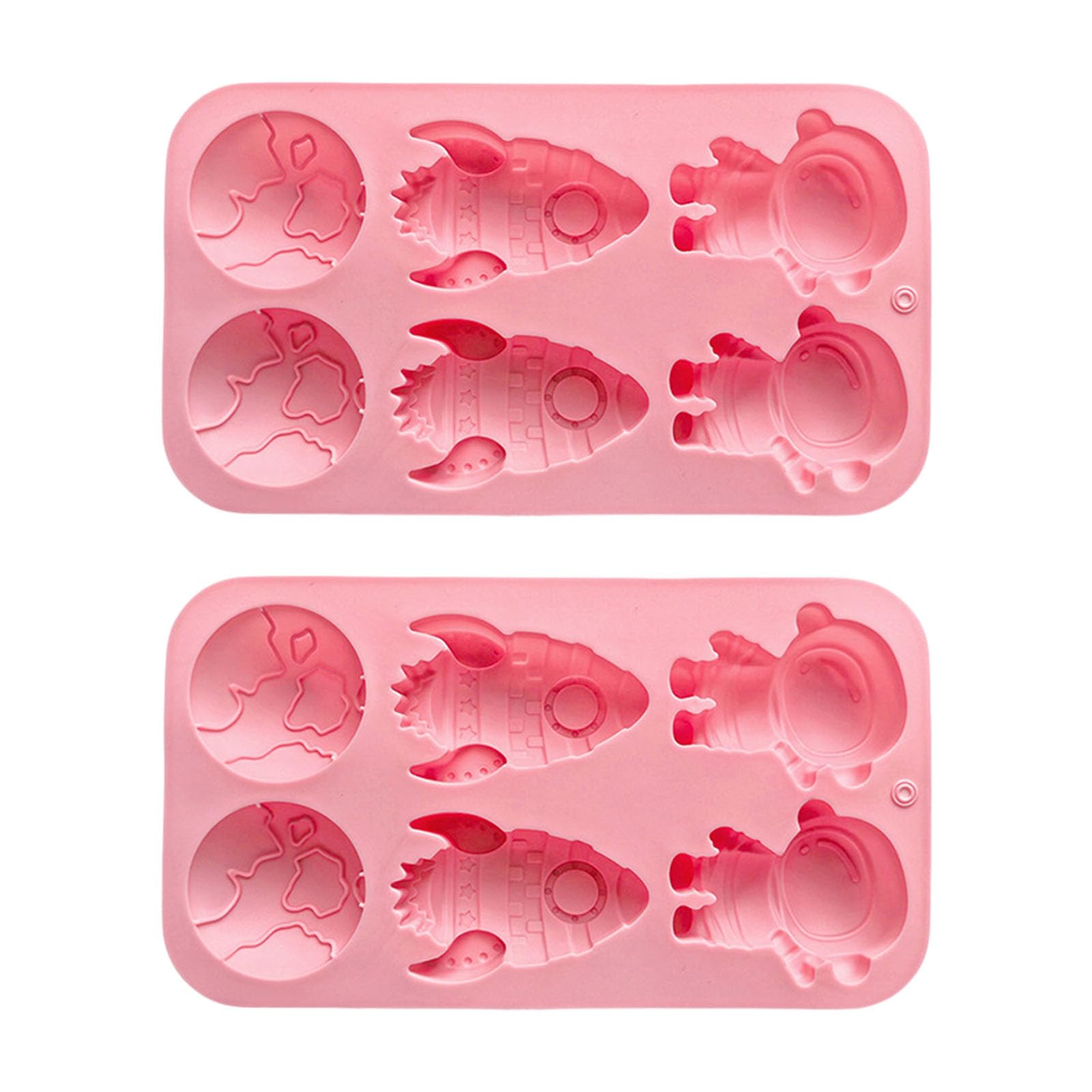 Xinsheinelry 2 Pack 6 Cavity Earth Rockets Astronaut Silicone Baking Molds for Party Cake Decorating Soup Candy Chocolate Astronaut Cake Molds Silicone
