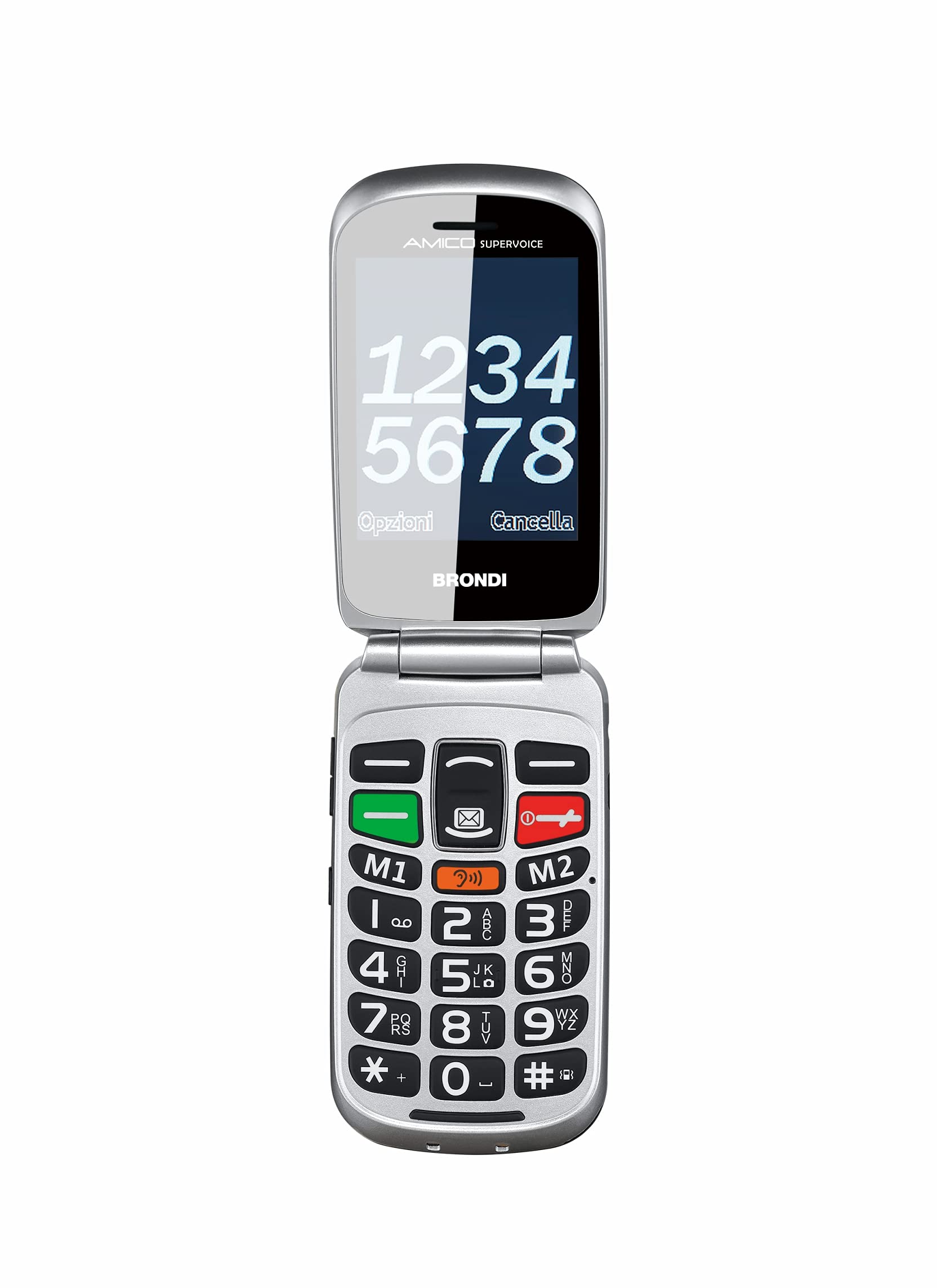 BRONDI Amico Supervoice, unlocked, 0.03 GB, Telefono cellulare GSM per anziani con tasti grandi, tasto SOS e funzione controllo remoto, dual SIM, volume alto ed amplificato, Nero