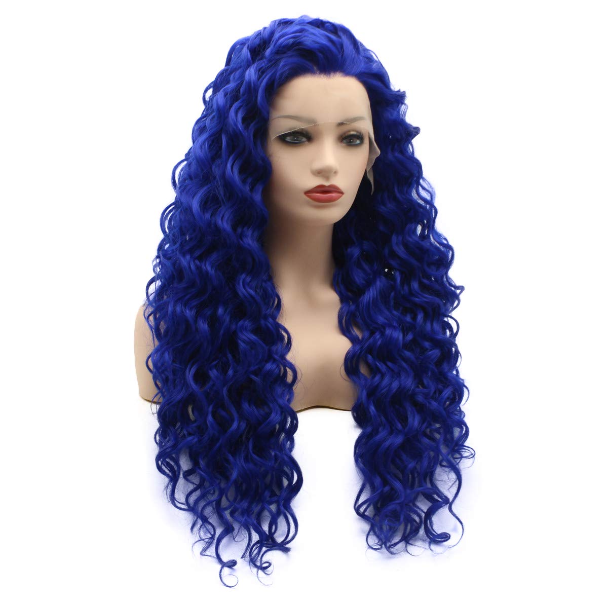 Hair Curly Long 26inch Navy Blue Heavy Density Realistic Synthetic Lace Front Wigs