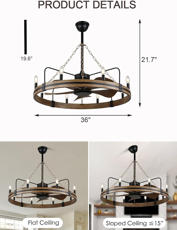 Ventilador de Techo 36 Pulgadas Con Luz y Control Remoto 6 V miniatura 2