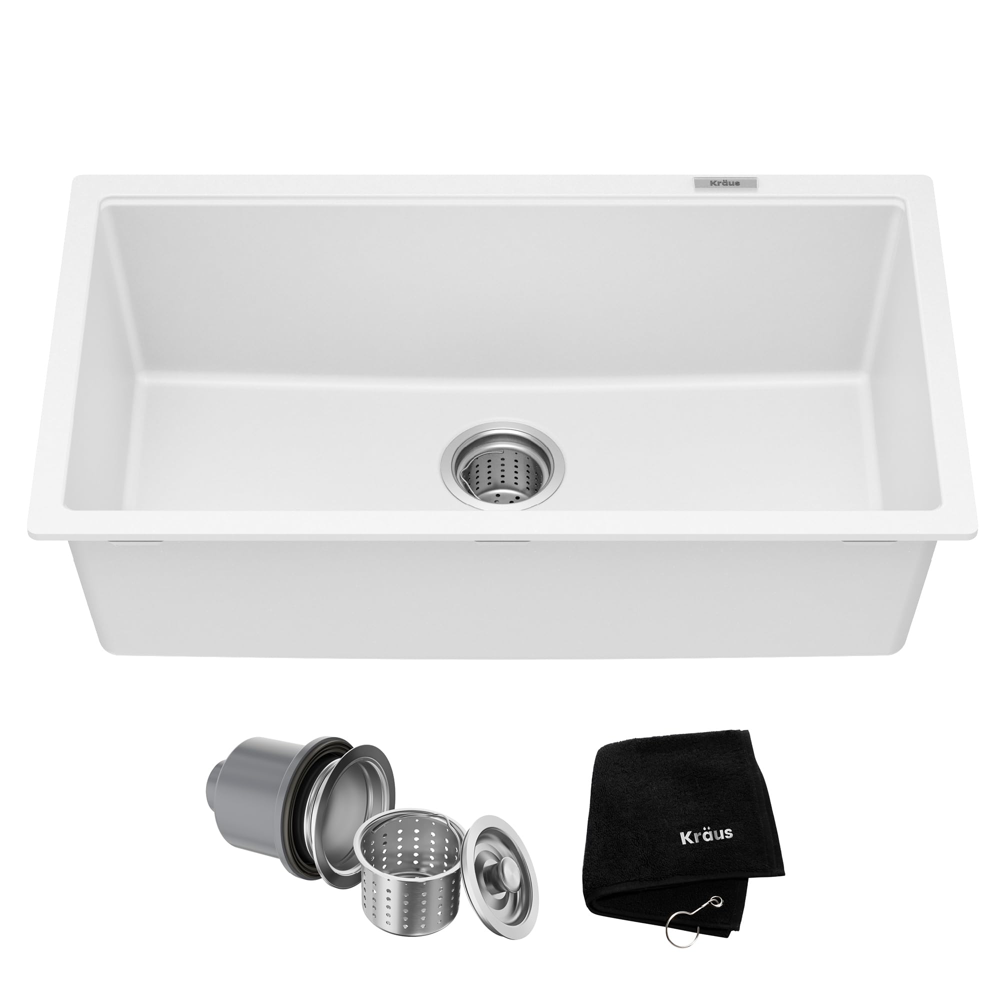 KRAUS Quarza 31-inch Granite Undermount Single Bowl White Kitchen Sink, KGU-413BWHITE