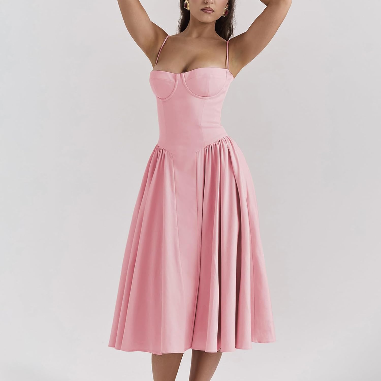 Women's Corset Dress Vintage Spaghetti Strap A-Line Midi Elegant Bustier Cocktail Party Evening Tea Dresses Pocket - Image 6