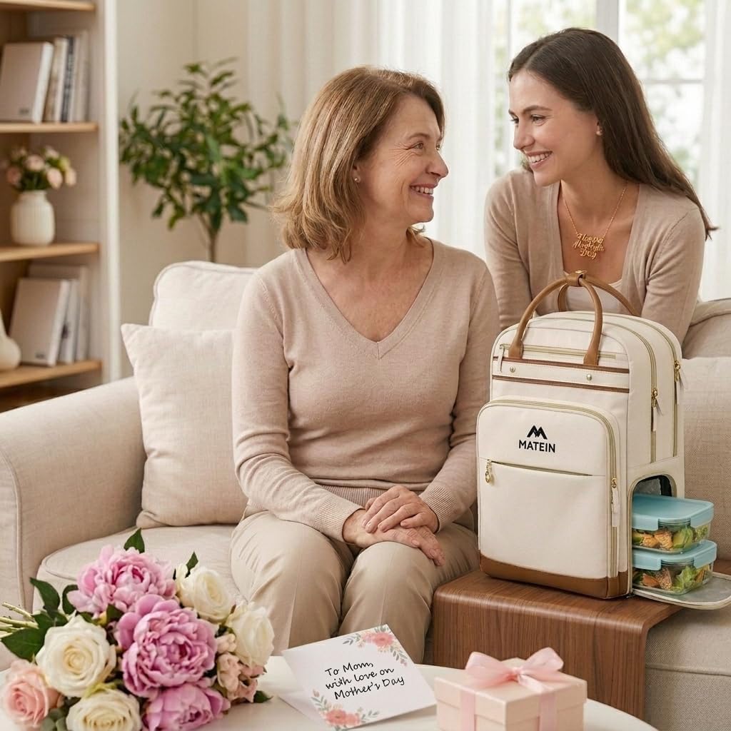 MATEIN Sac à Dos d'enseignant Femme, Sac à Dos Ordinateur Portable 15,6" | Sac a Dos Femme Compartiment Repas Amovible, Sac Travail 2 en 1, Rangement Dossiers A5, École et Bureau