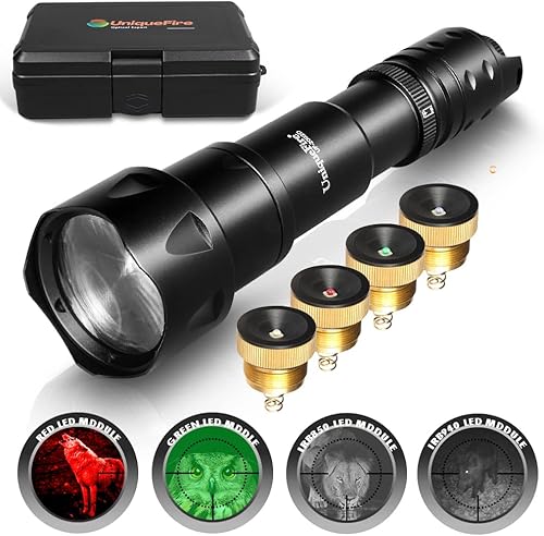 Miniatura 9 de UniqueFire Luces de linterna iluminadora IR de 850 nm para visión nocturna, lente Fresnel con zoom de luz infrarroja recargable, enfoque rápido y