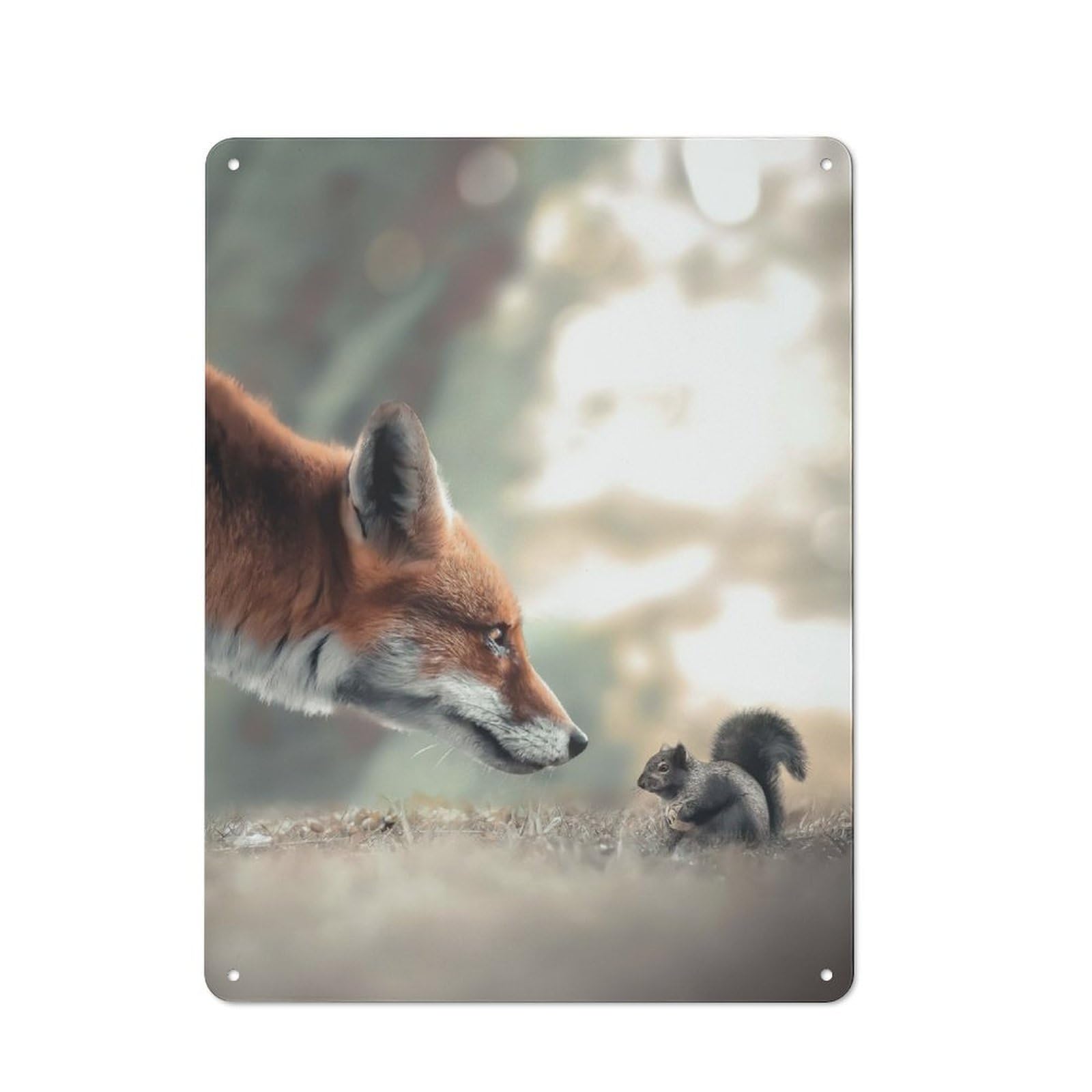 Country Style Fox Meets Squirrel Decorative Metal Sign 40x30cm, Bistro Wall Plaque for Restaurant, Kitchen, Counter Or Breakfast Nook