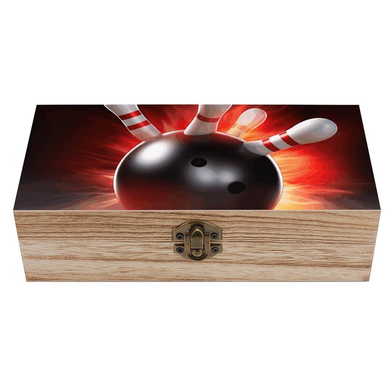 Oudrspo Bowling Ball Wooden Keepsake Box Decorative Memory Storage Box with Hinged Lid Small Jewelry Keepsake Boxes for Storing Gift Pictures Letters Time Capsule