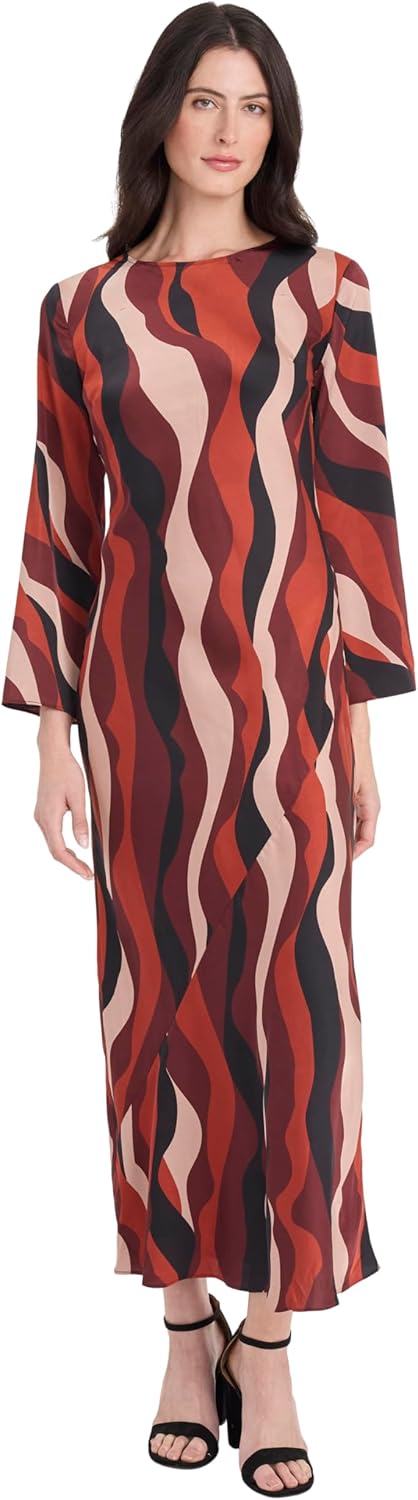 Donna Morgan Womens Long Sleeve Geometric Print Maxi Shift Dress - Casual Day Dresses