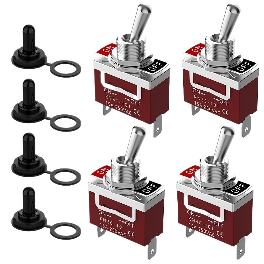 4Pcs Marine Waterproof Toggle Switch 12V DC 30A Heavy Duty 250V AC 15A SPST 2 Pin ON Off Switch with Weatherproof Boot Cover