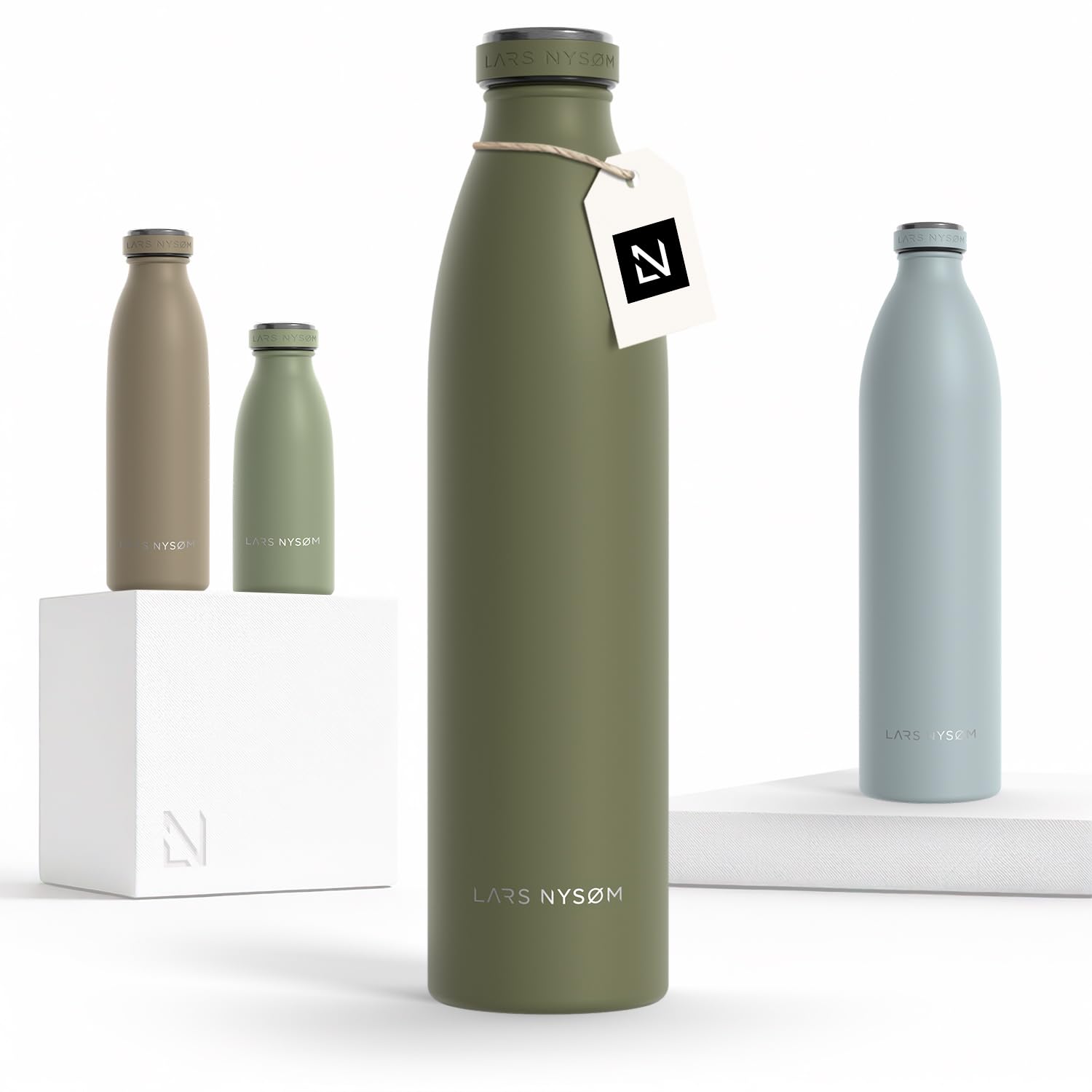 LARS NYSØM Stainless Steel Insulated Water Bottle 12oz 17oz 25oz 34oz 51oz | Insulated Thermo Flask for Hot and Cold Beverages | Leakproof Drinking
