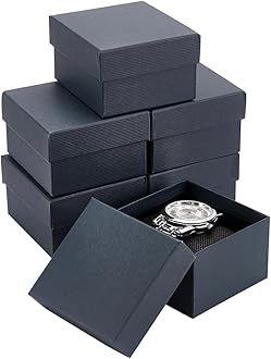 BENECREAT 6 Pack Kraft Cardboard Watch Storage Gift Box, 3.2x3x2inch Rectangle Present Jewelry Box with Nonwoven Cloth Cushion for Bangle Wrist Watch Bracelet Packaging, Midnight Blue
