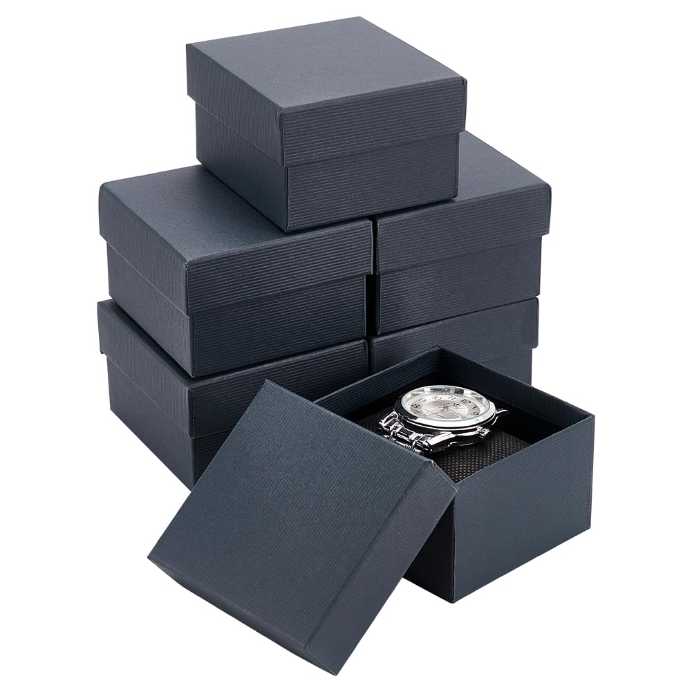 BENECREATBENECREAT 6 Pack Kraft Cardboard Watch Storage Gift Box, 3.2x3x2inch Rectangle Present Jewelry Box with Nonwoven Cloth Cushion for Bangle Wrist Watch Bracelet Packaging, Midnight Blue