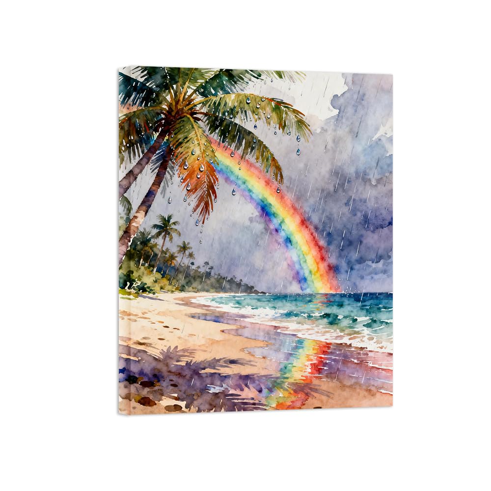 OZPWBVY Beach Tree Rainbow Landscape Canvas Prints Ready to Hang 70x90cm Wrapped Canvas