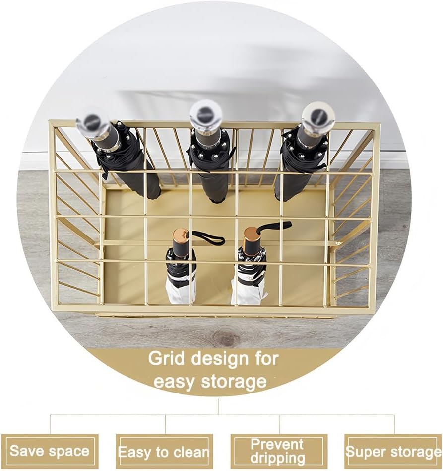 Commercial Metal Umbrella Stand with Drip Tray High Capacity for 18 28 Umbrellas Ideal for Office Hotel Restaurant Gold 41x22x55 cm