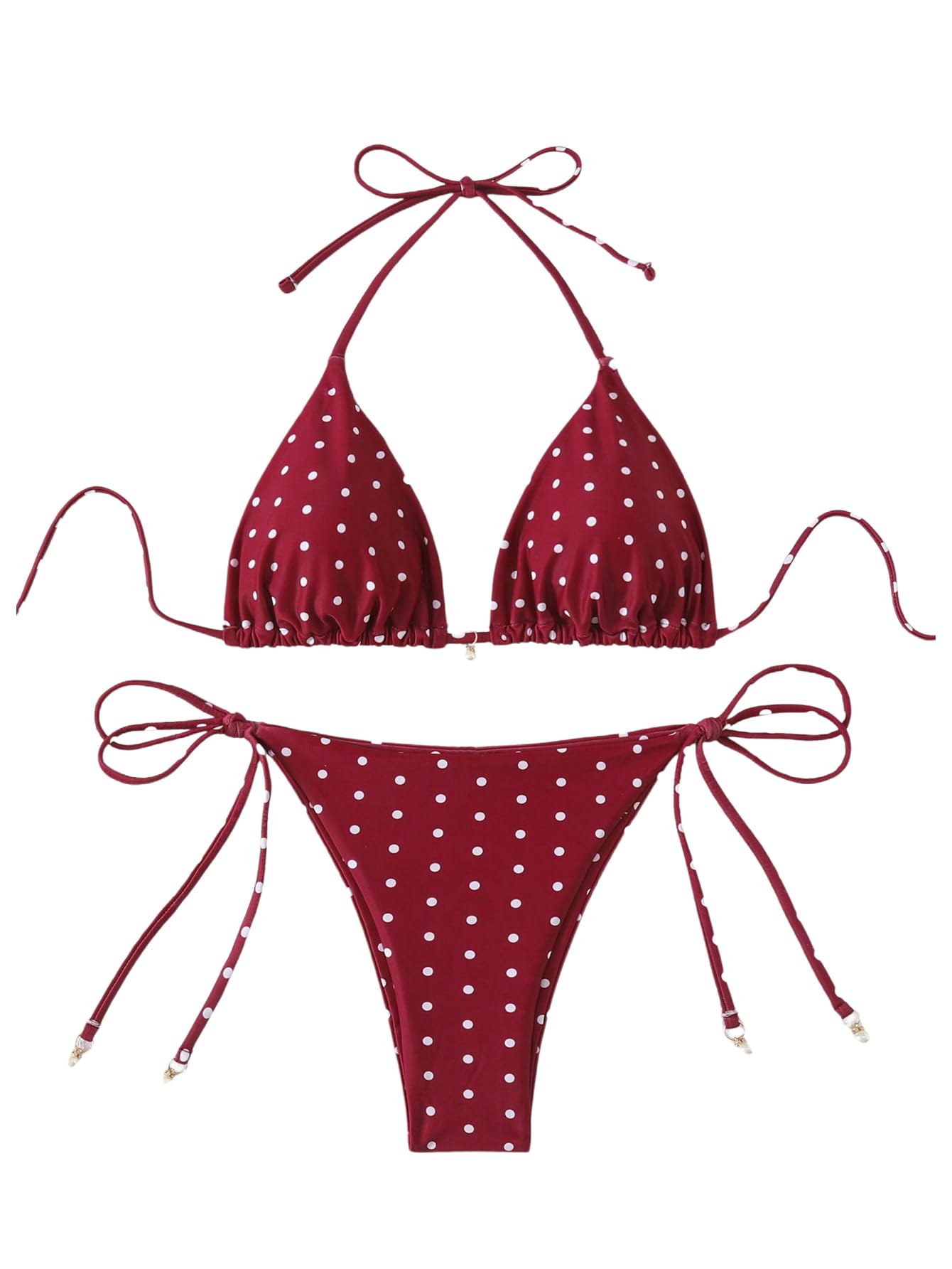 SOLY HUX Women's 2 Piece Polka Dots Print Halter Triangle Bikini Set