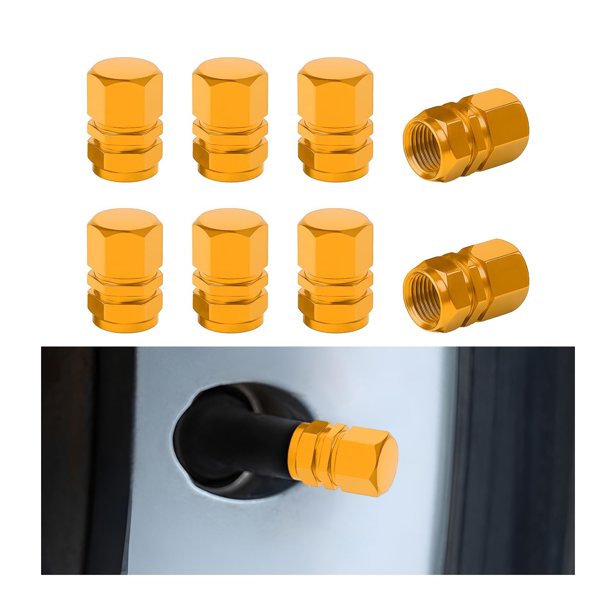 Osilly Aluminum Tire Valve Stem Caps, Yellow