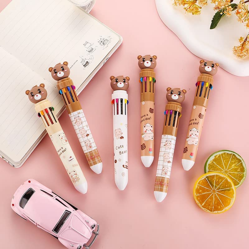 Penna A Sfera Kawaii A Forma Di Orso Marrone – Inchiostro Multicolore – Retrattile – Cancelleria Scuola E Ufficio