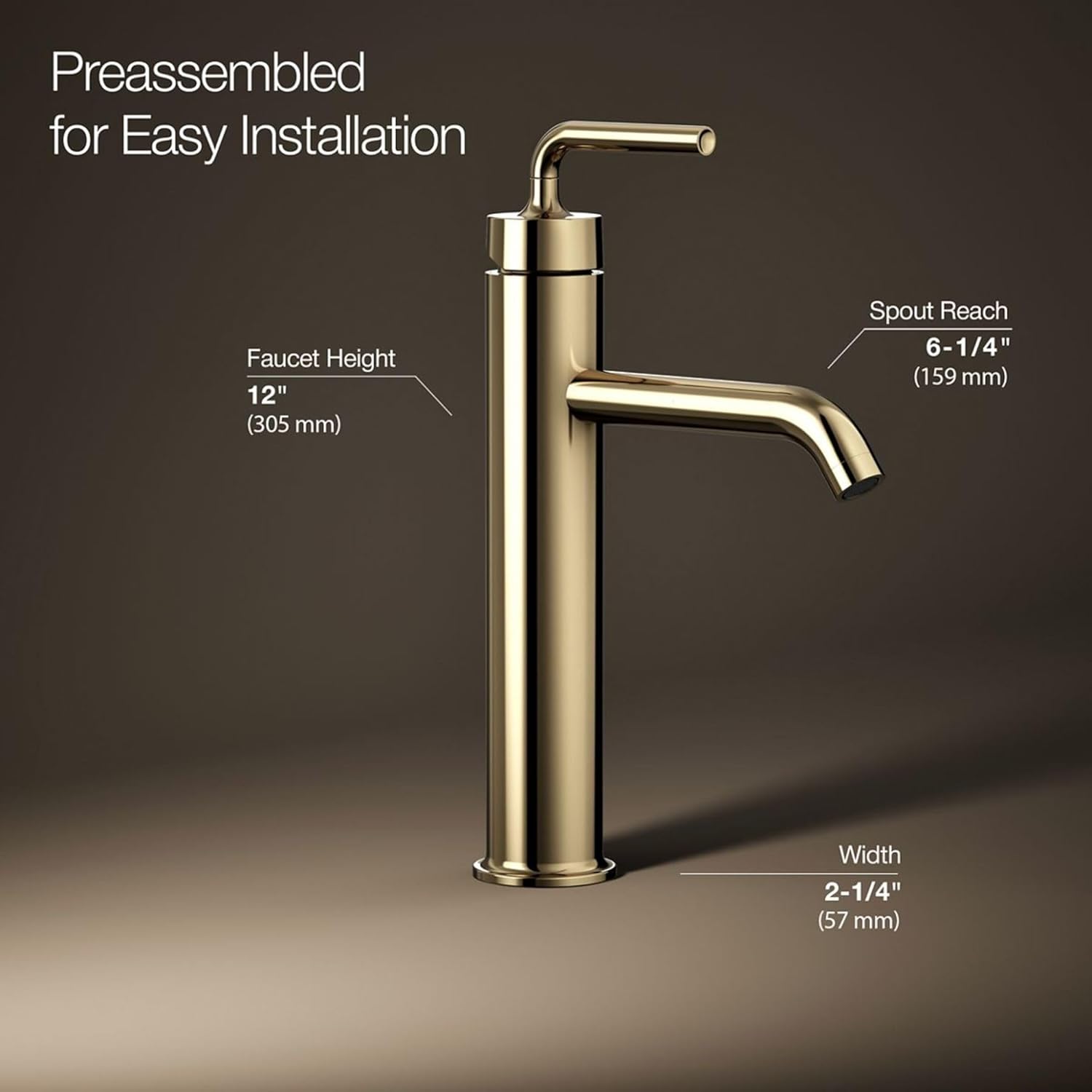 Kohler K-14404-4A-AF Purist Tall Single Control Lavatory Faucet, Vibrant French Gold